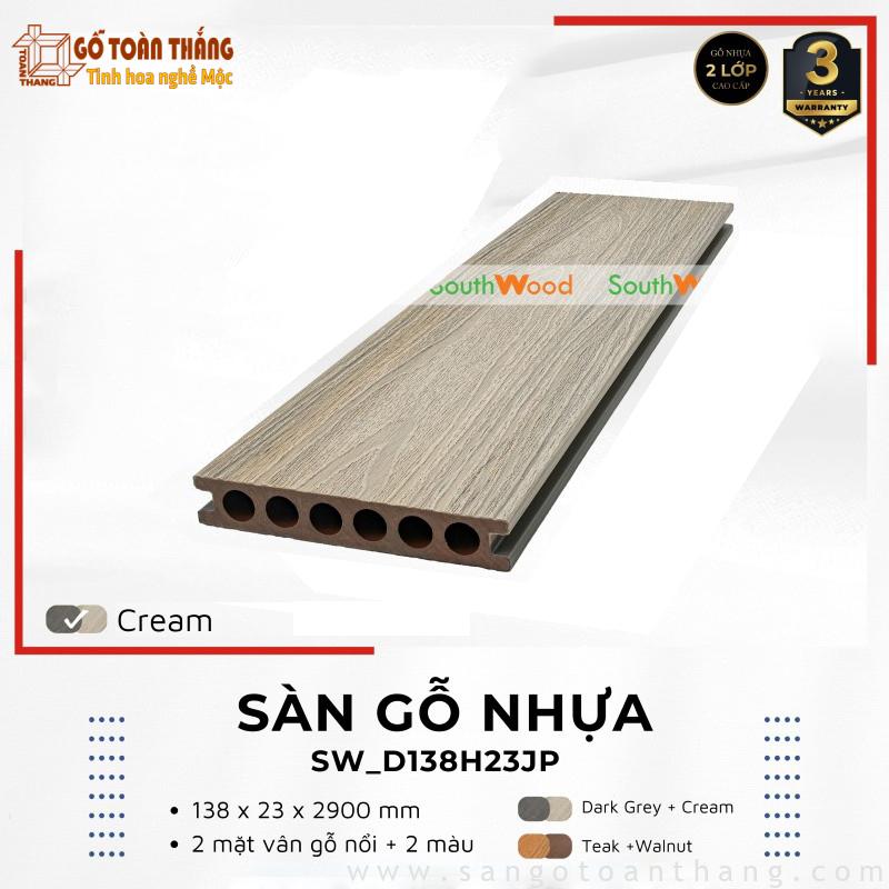 Sàn gỗ nhựa Southwood 2 lớp SW-D138H23JP Cream 3D