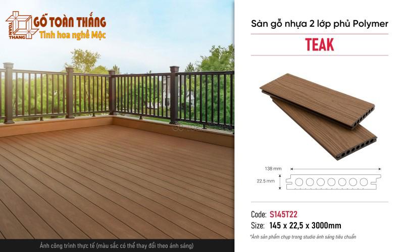 Sàn gỗ nhựa ngoài trời 2 lớp hèm khít màu gỗ Teak S145T22 2 Sàn gỗ nhựa ngoài trời 2 lớp hèm khít màu gỗ Teak S145T22 - Ảnh 2